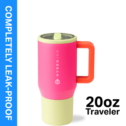 HydroJug Traveler 20 oz Water Bottle, Stainless Steel Insulated Tumbler with Flip Straw and Handle - Pink Sand