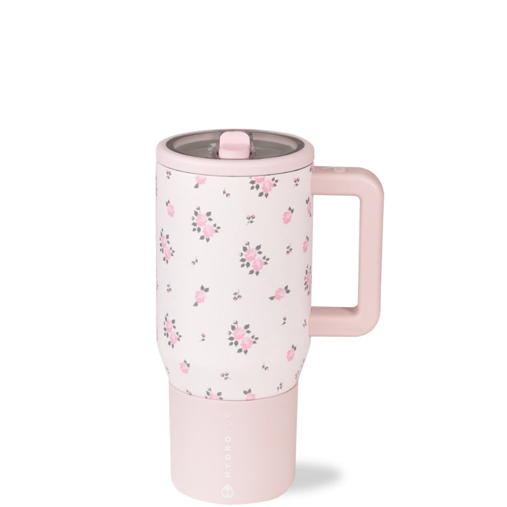 HydroJug Traveler 20 oz Water Bottle, Stainless Steel Insulated Tumbler with Flip Straw and Handle - Pink Sand