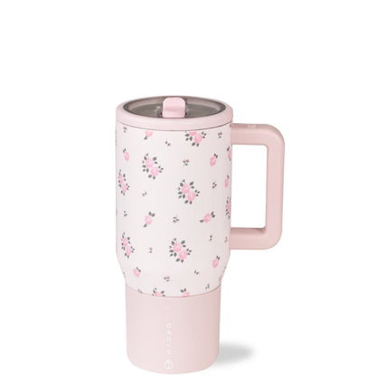 HydroJug Traveler 20 oz Water Bottle, Stainless Steel Insulated Tumbler with Flip Straw and Handle - Pink Sand