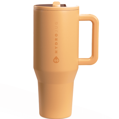HydroJug Traveler 40 oz Water Bottle, Stainless Steel Insulated Tumbler with Flip Straw and Handle - Pink Sand