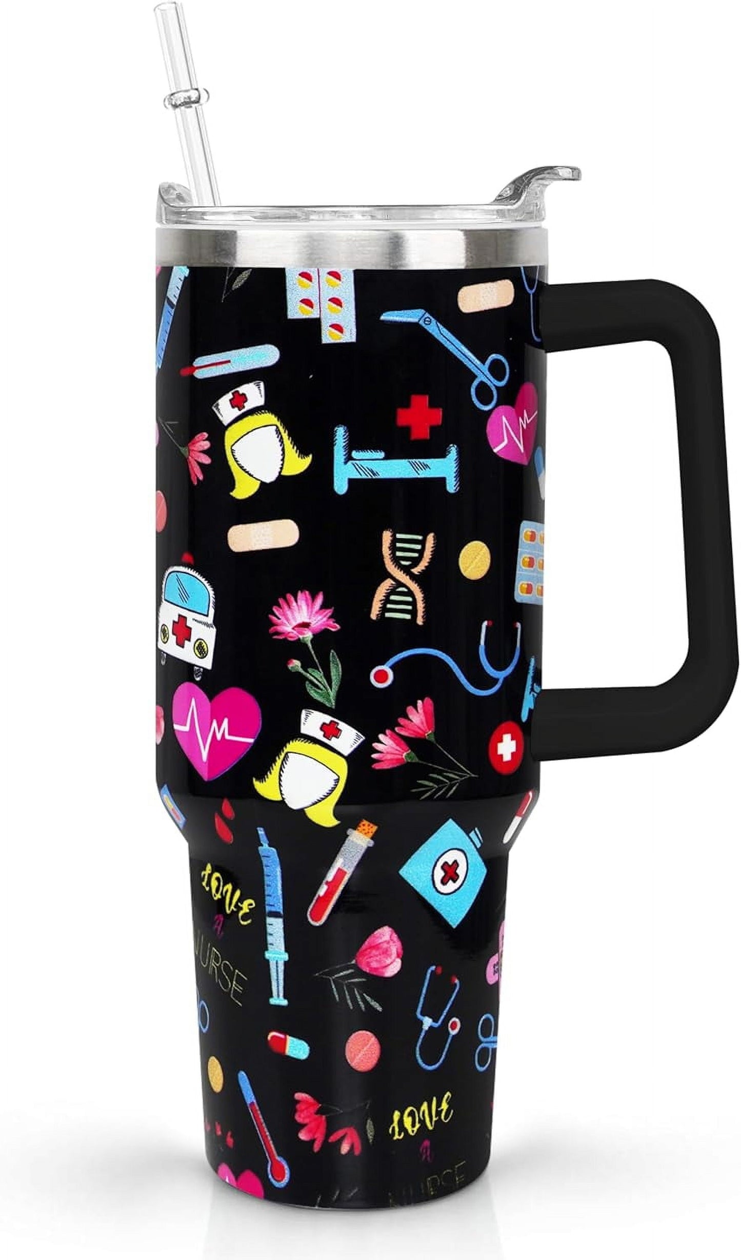 40oz Goth Gothic Tumbler with Handle and Straw, Stainless Steel Vacuum Insulated Flip Straw Butterfly Moon Tumbler, Spill Proof Travel Mug, Witch Decor Gifts for Women