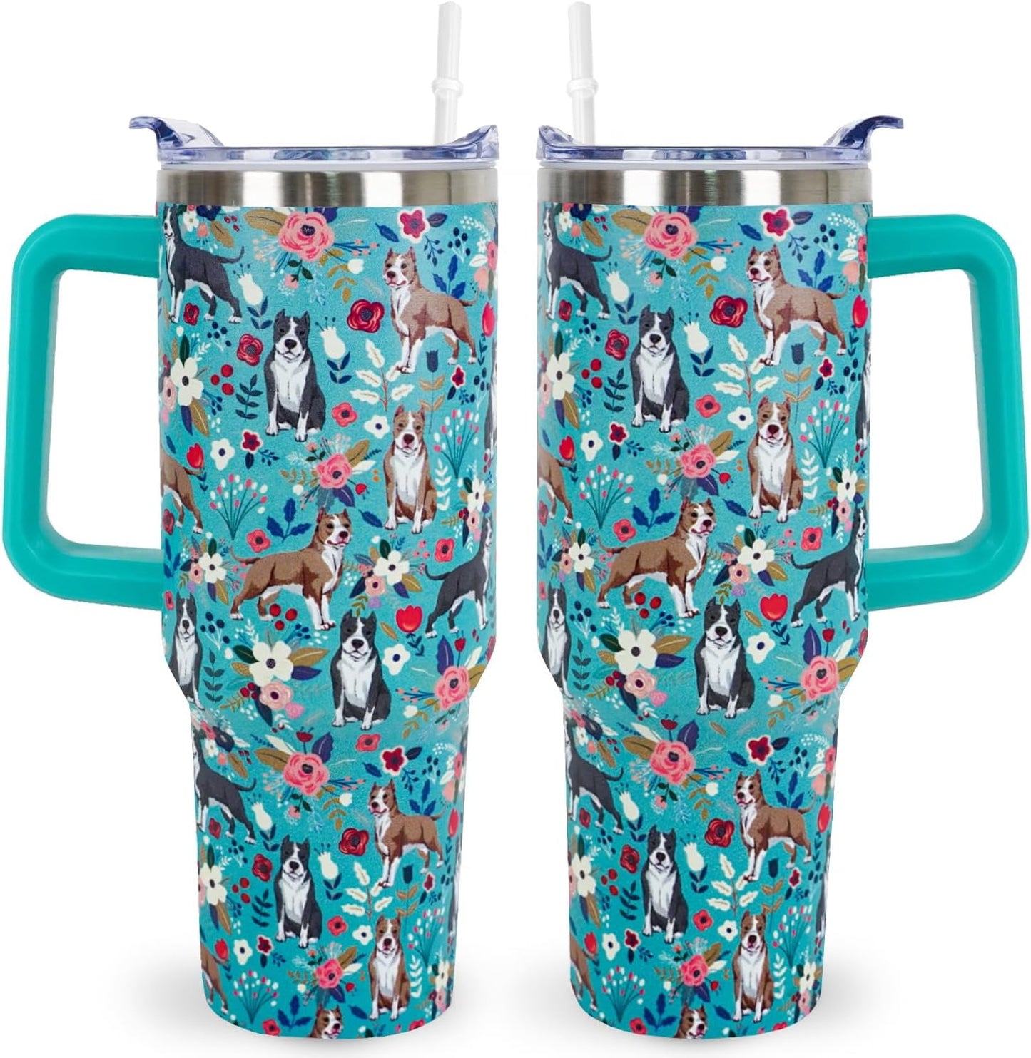 Pitbull Gifts Dog Tumbler Cup for Women Men 40oz Stainless Steel Insulated Travel Mug with Lid and Straw