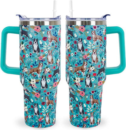 Pitbull Gifts Dog Tumbler Cup for Women Men 40oz Stainless Steel Insulated Travel Mug with Lid and Straw