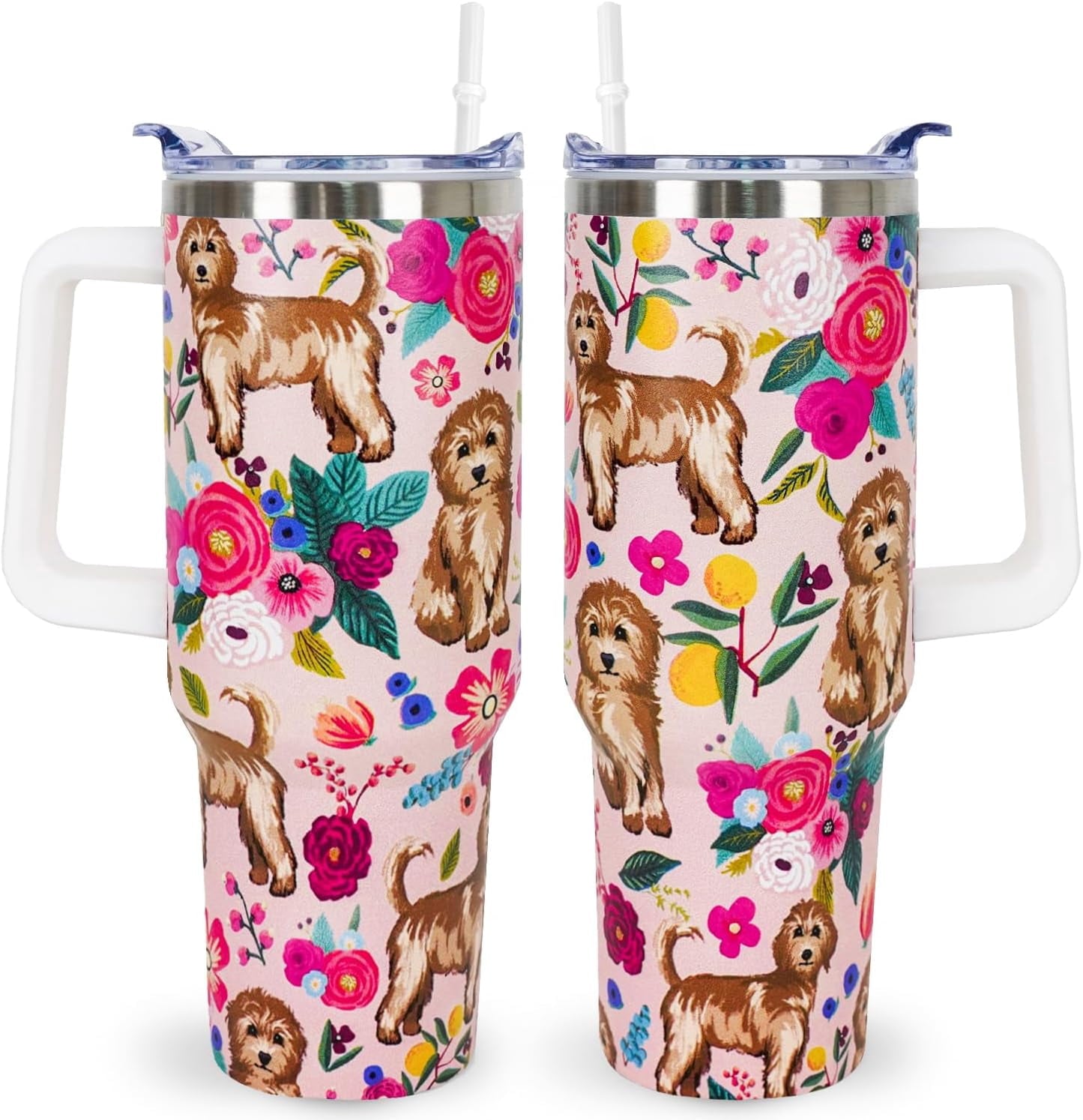 Pitbull Gifts Dog Tumbler Cup for Women Men 40oz Stainless Steel Insulated Travel Mug with Lid and Straw