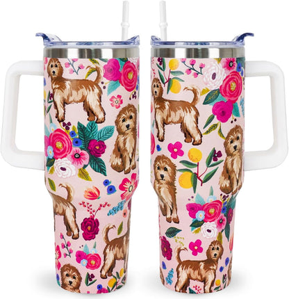 Pitbull Gifts Dog Tumbler Cup for Women Men 40oz Stainless Steel Insulated Travel Mug with Lid and Straw
