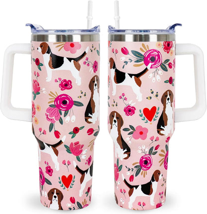 Pitbull Gifts Dog Tumbler Cup for Women Men 40oz Stainless Steel Insulated Travel Mug with Lid and Straw