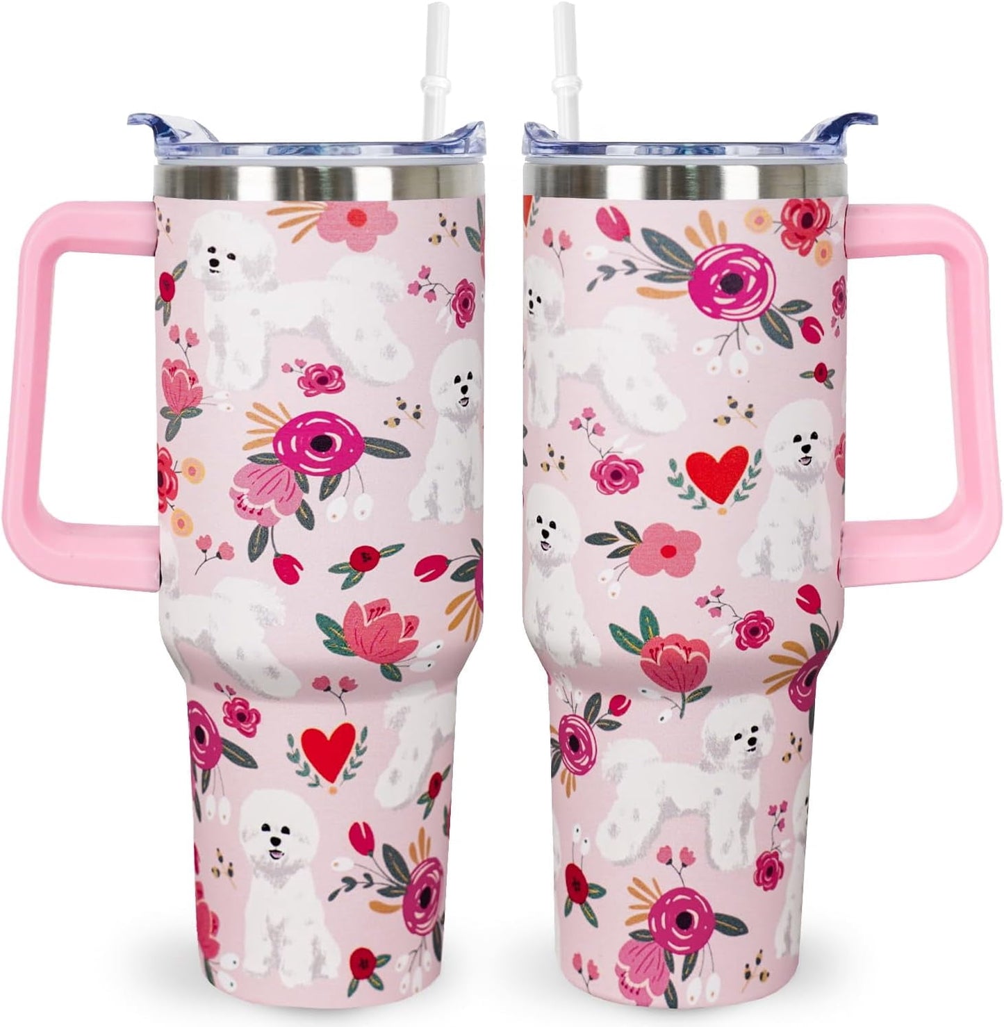 Pitbull Gifts Dog Tumbler Cup for Women Men 40oz Stainless Steel Insulated Travel Mug with Lid and Straw