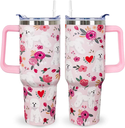 Pitbull Gifts Dog Tumbler Cup for Women Men 40oz Stainless Steel Insulated Travel Mug with Lid and Straw