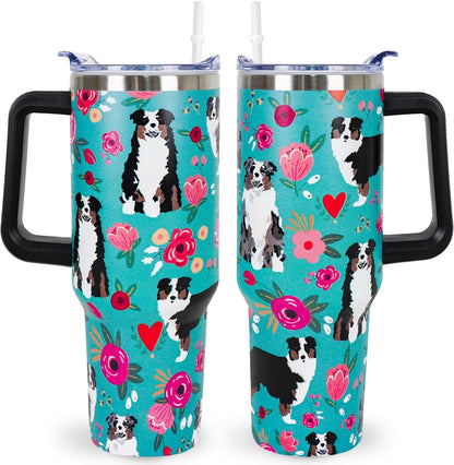 Pitbull Gifts Dog Tumbler Cup for Women Men 40oz Stainless Steel Insulated Travel Mug with Lid and Straw
