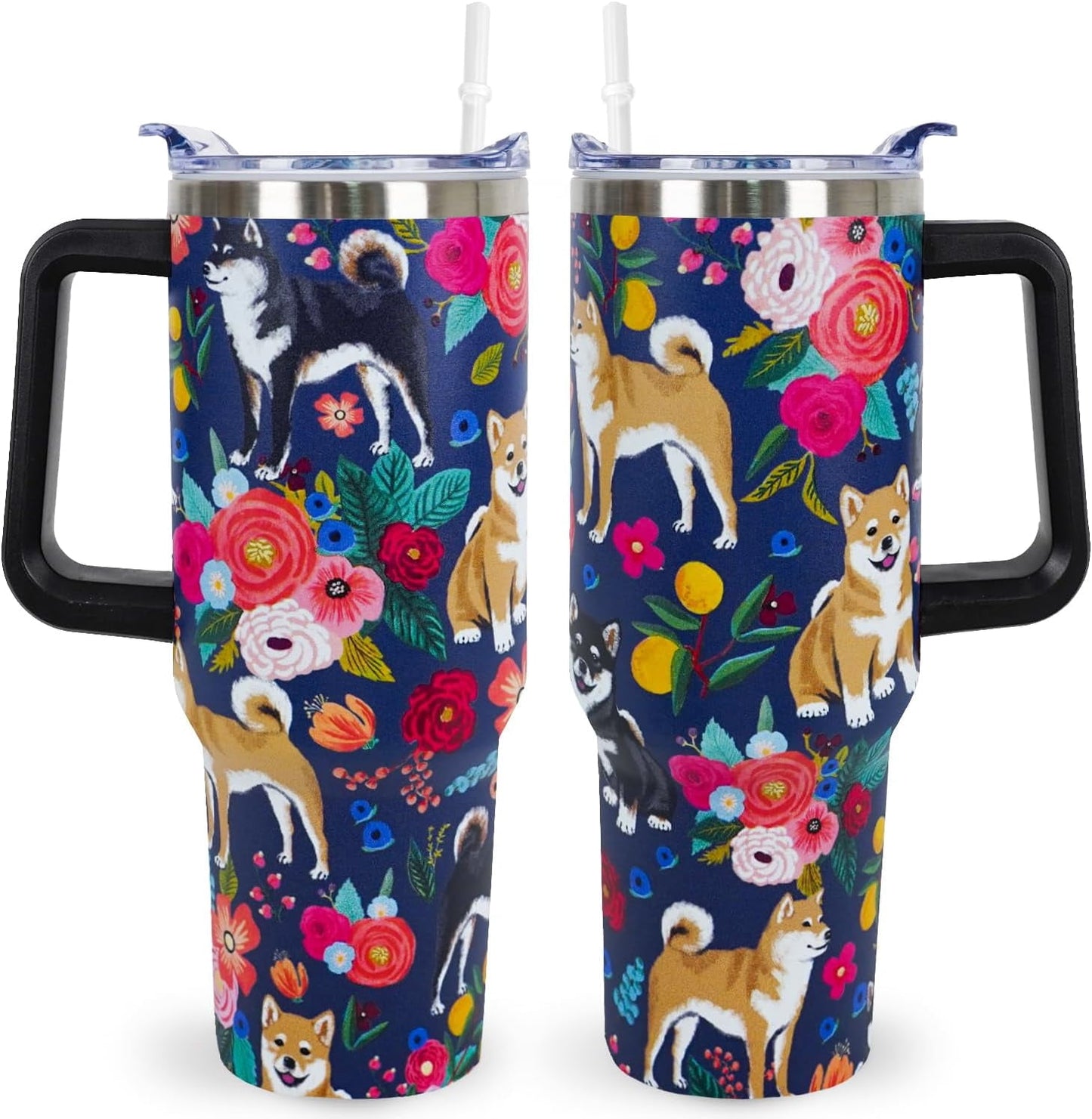 Pitbull Gifts Dog Tumbler Cup for Women Men 40oz Stainless Steel Insulated Travel Mug with Lid and Straw
