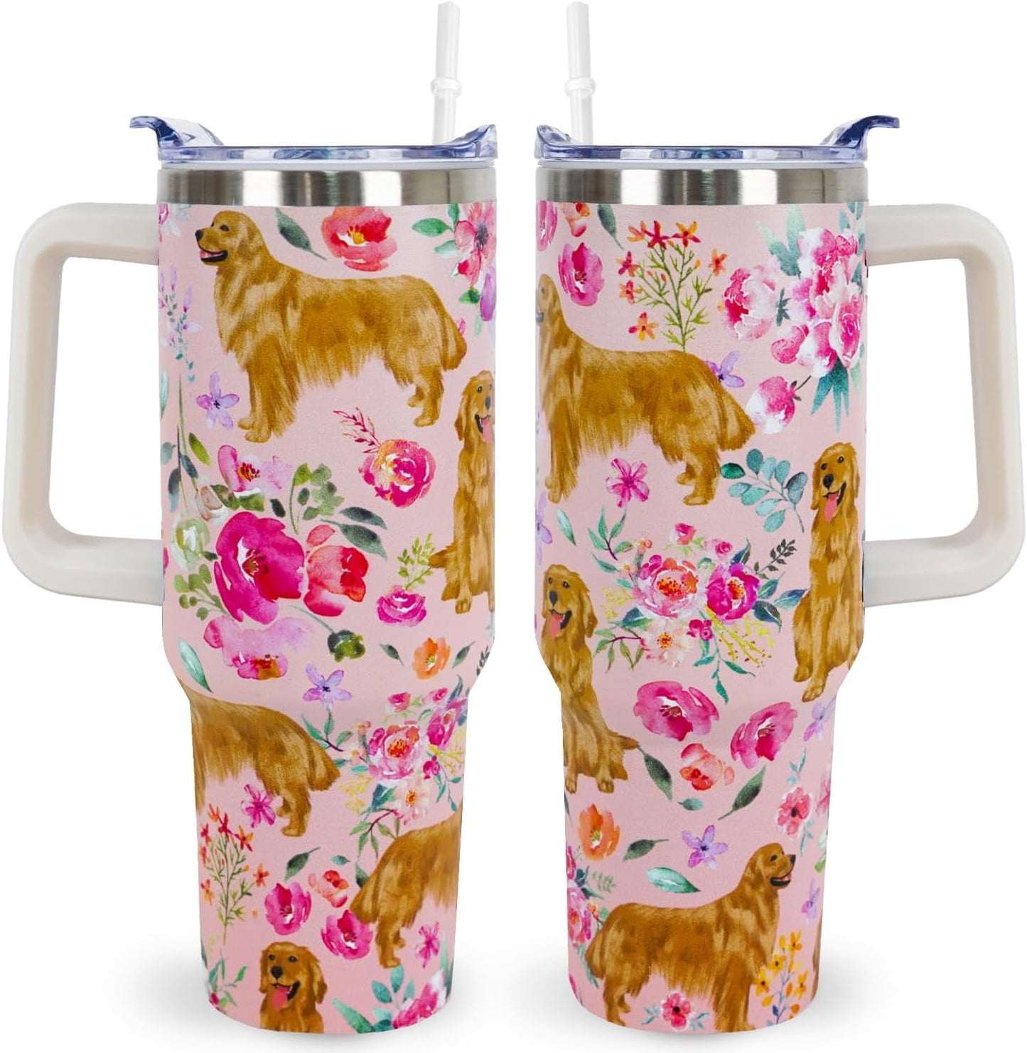 Pitbull Gifts Dog Tumbler Cup for Women Men 40oz Stainless Steel Insulated Travel Mug with Lid and Straw
