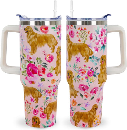 Pitbull Gifts Dog Tumbler Cup for Women Men 40oz Stainless Steel Insulated Travel Mug with Lid and Straw