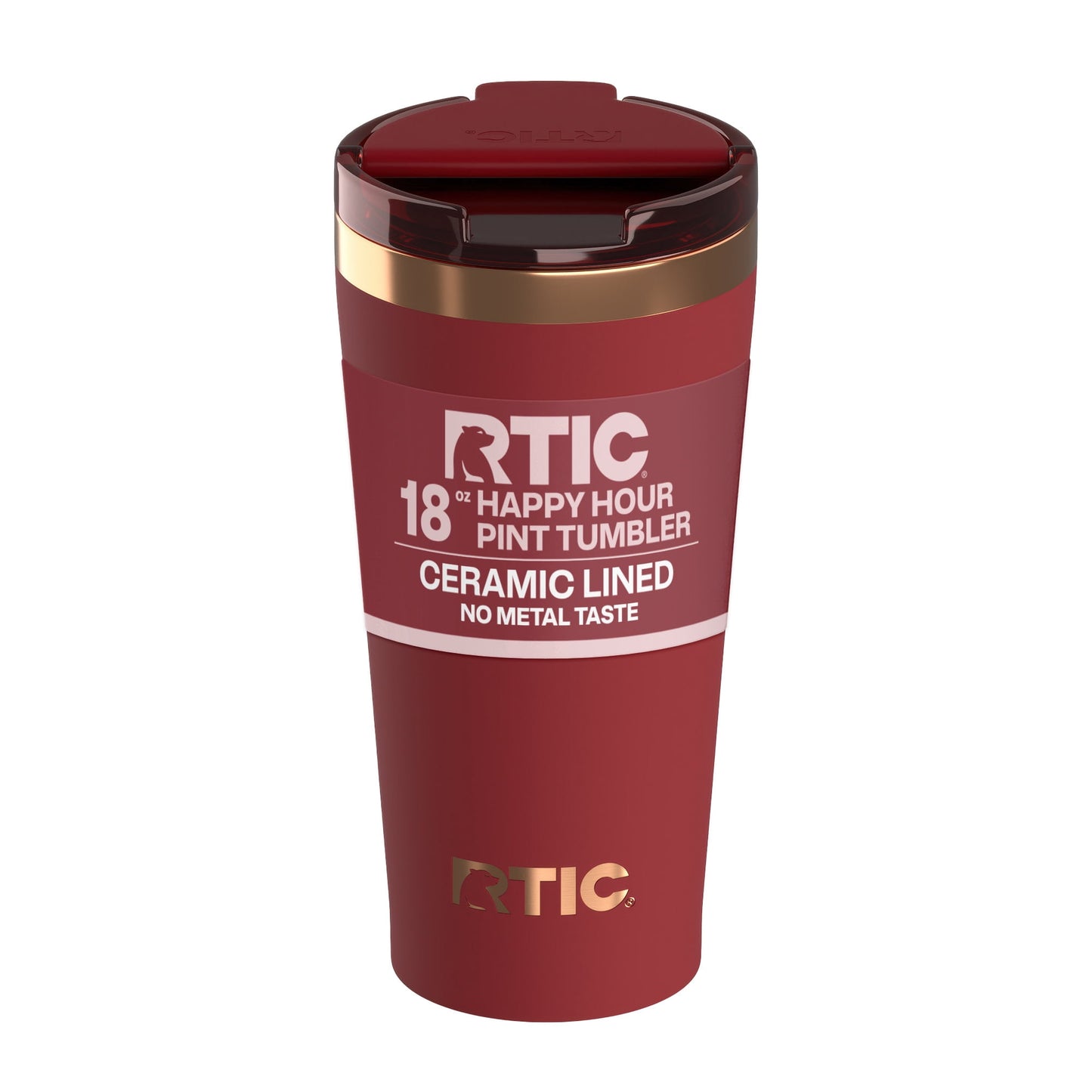 RTIC 18 oz Ceramic Lined Insulated Happy Hour Pint Tumbler, Leak Resistant Lid, Soft-Touch Exterior, Dark Midnight Dust