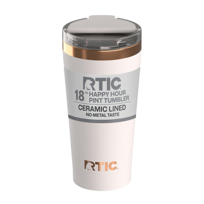 RTIC 18 oz Ceramic Lined Insulated Happy Hour Pint Tumbler, Leak Resistant Lid, Soft-Touch Exterior, Dark Midnight Dust