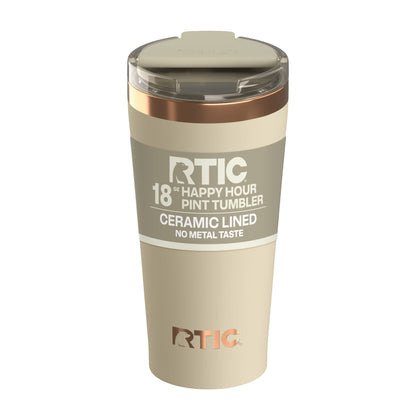 RTIC 18 oz Ceramic Lined Insulated Happy Hour Pint Tumbler, Leak Resistant Lid, Soft-Touch Exterior, Dark Midnight Dust
