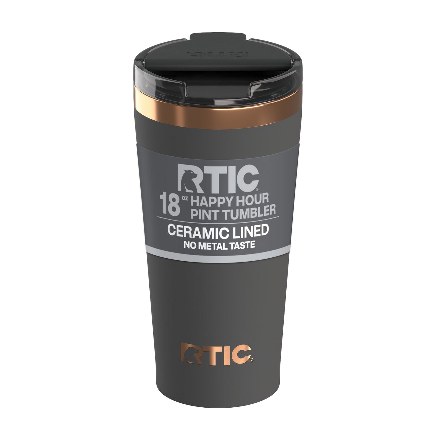 RTIC 18 oz Ceramic Lined Insulated Happy Hour Pint Tumbler, Leak Resistant Lid, Soft-Touch Exterior, Dark Midnight Dust
