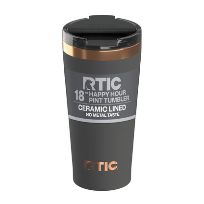 RTIC 18 oz Ceramic Lined Insulated Happy Hour Pint Tumbler, Leak Resistant Lid, Soft-Touch Exterior, Dark Midnight Dust