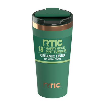 RTIC 18 oz Ceramic Lined Insulated Happy Hour Pint Tumbler, Leak Resistant Lid, Soft-Touch Exterior, Dark Midnight Dust