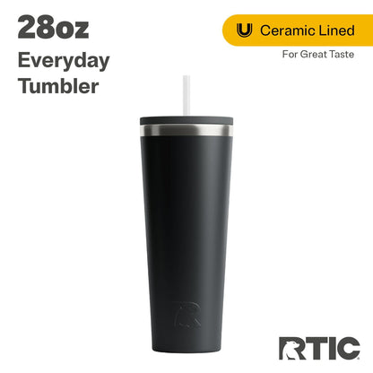 RTIC 28 oz Ceramic Lined Everyday Tumbler, Spill-Resistant Straw Lid, Plum Glitter
