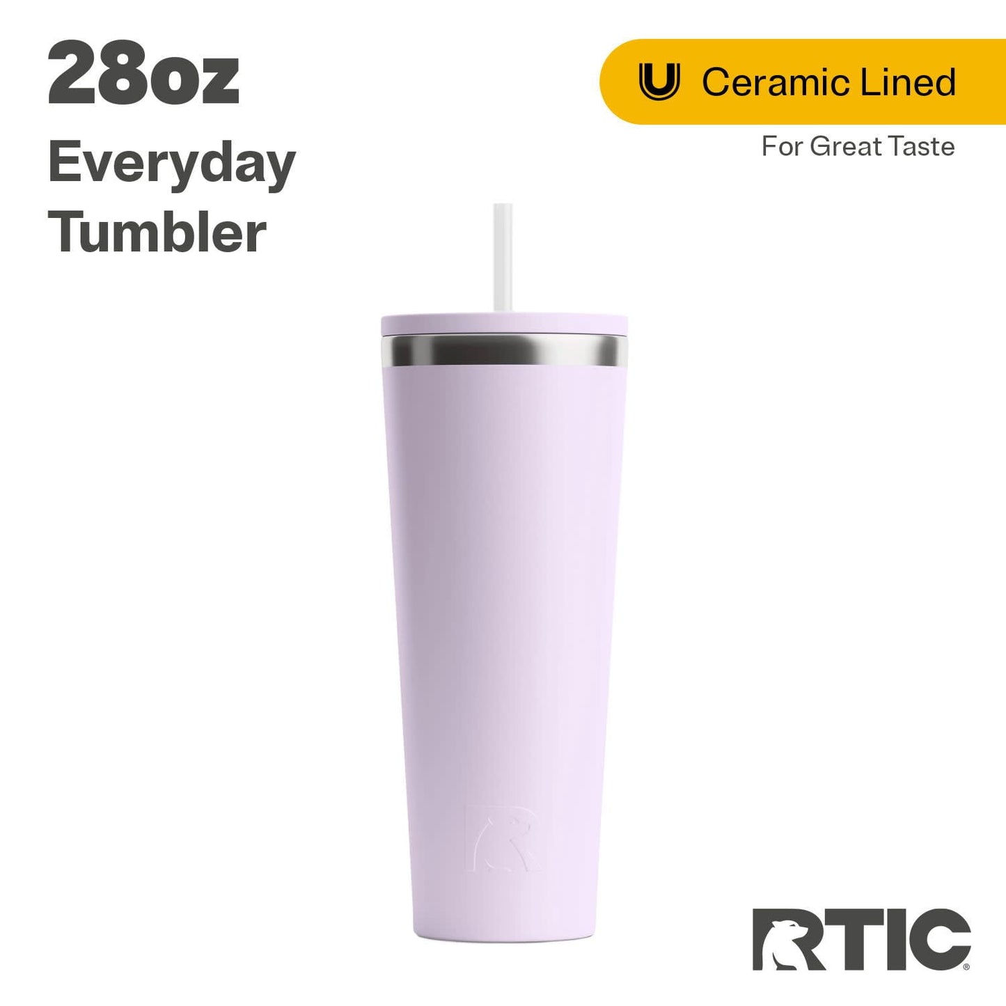 RTIC 28 oz Ceramic Lined Everyday Tumbler, Spill-Resistant Straw Lid, Plum Glitter