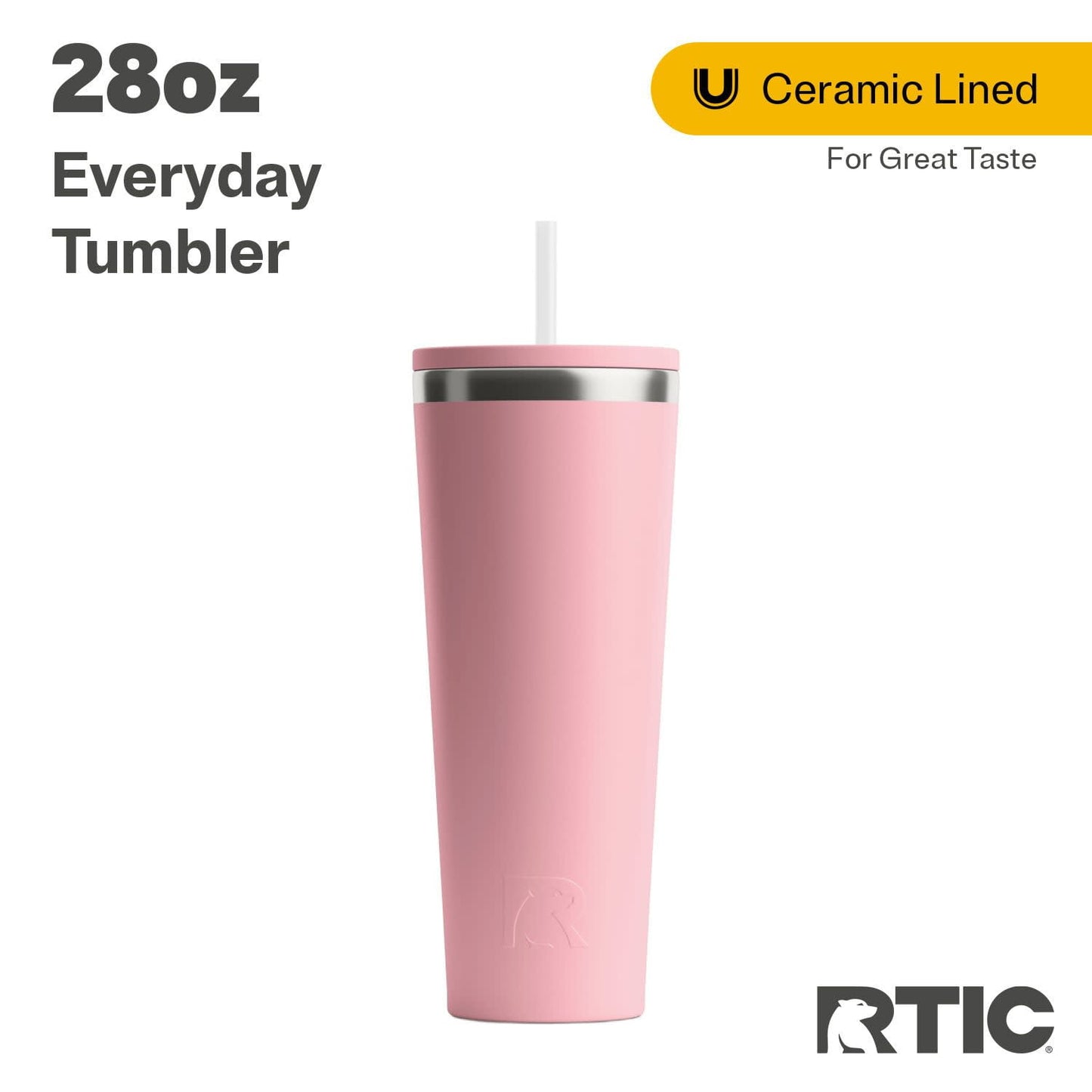 RTIC 28 oz Ceramic Lined Everyday Tumbler, Spill-Resistant Straw Lid, Plum Glitter