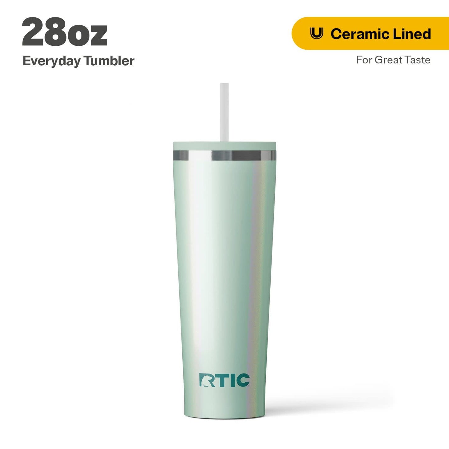 RTIC 28 oz Ceramic Lined Everyday Tumbler, Spill-Resistant Straw Lid, Plum Glitter