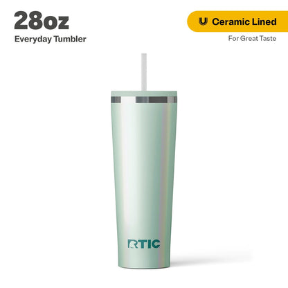 RTIC 28 oz Ceramic Lined Everyday Tumbler, Spill-Resistant Straw Lid, Plum Glitter