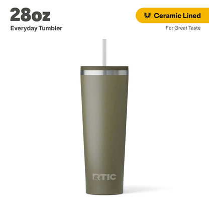 RTIC 28 oz Ceramic Lined Everyday Tumbler, Spill-Resistant Straw Lid, Plum Glitter