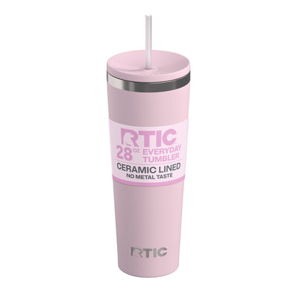 RTIC 28 oz Ceramic Lined Everyday Tumbler, Spill-Resistant Straw Lid, Marine