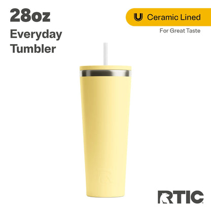RTIC 28 oz Ceramic Lined Everyday Tumbler, Spill-Resistant Straw Lid, Plum Glitter