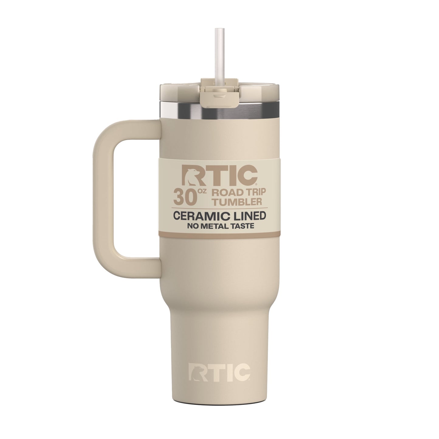 RTIC 30 oz Ceramic Lined Road Trip Tumbler with Handle and Leak-Resistant Straw Lid, Plum
