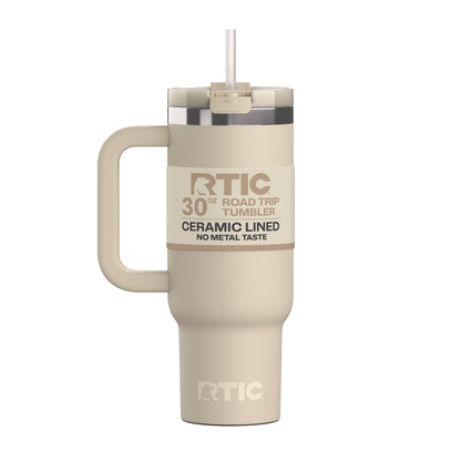 RTIC 30 oz Ceramic Lined Road Trip Tumbler with Handle and Leak-Resistant Straw Lid, Plum