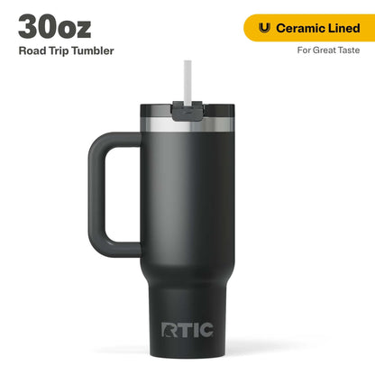 RTIC 30 oz Ceramic Lined Road Trip Tumbler with Handle and Leak-Resistant Straw Lid, Plum