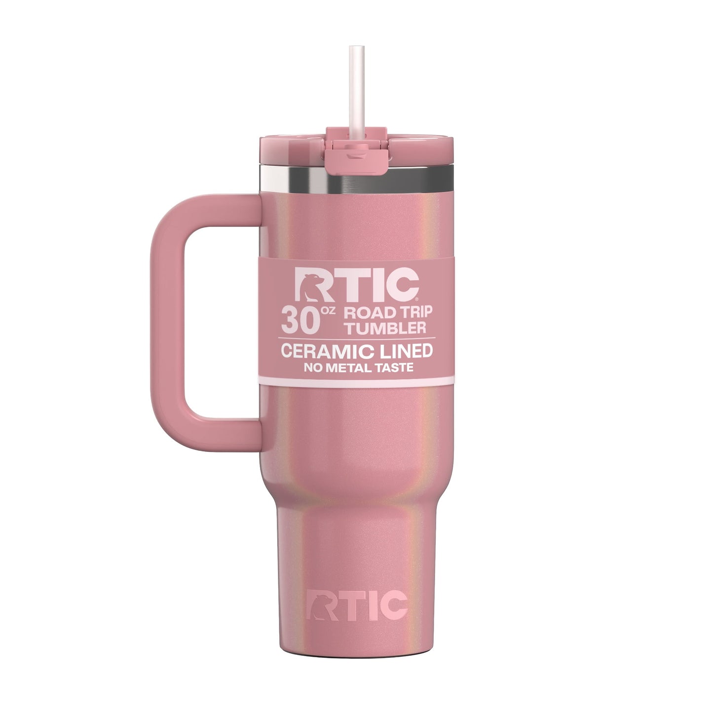 RTIC 30 oz Ceramic Lined Road Trip Tumbler with Handle and Leak-Resistant Straw Lid, Plum