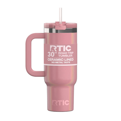 RTIC 30 oz Ceramic Lined Road Trip Tumbler with Handle and Leak-Resistant Straw Lid, Plum