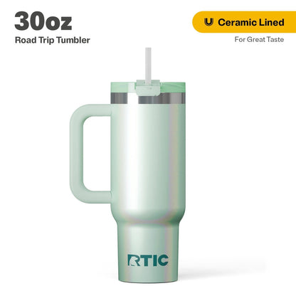 RTIC 30 oz Ceramic Lined Road Trip Tumbler with Handle and Leak-Resistant Straw Lid, Plum