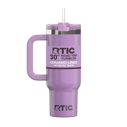 RTIC 30 oz Ceramic Lined Road Trip Tumbler with Handle and Leak-Resistant Straw Lid, Plum