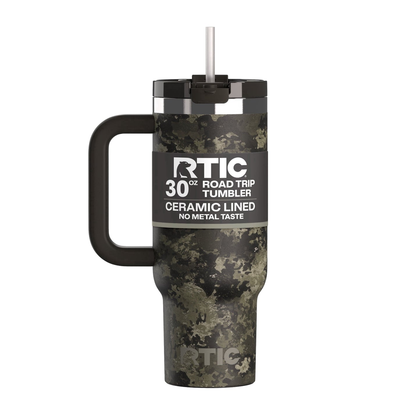 RTIC 30 oz Ceramic Lined Road Trip Tumbler with Handle and Leak-Resistant Straw Lid, Plum