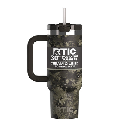 RTIC 30 oz Ceramic Lined Road Trip Tumbler with Handle and Leak-Resistant Straw Lid, Plum