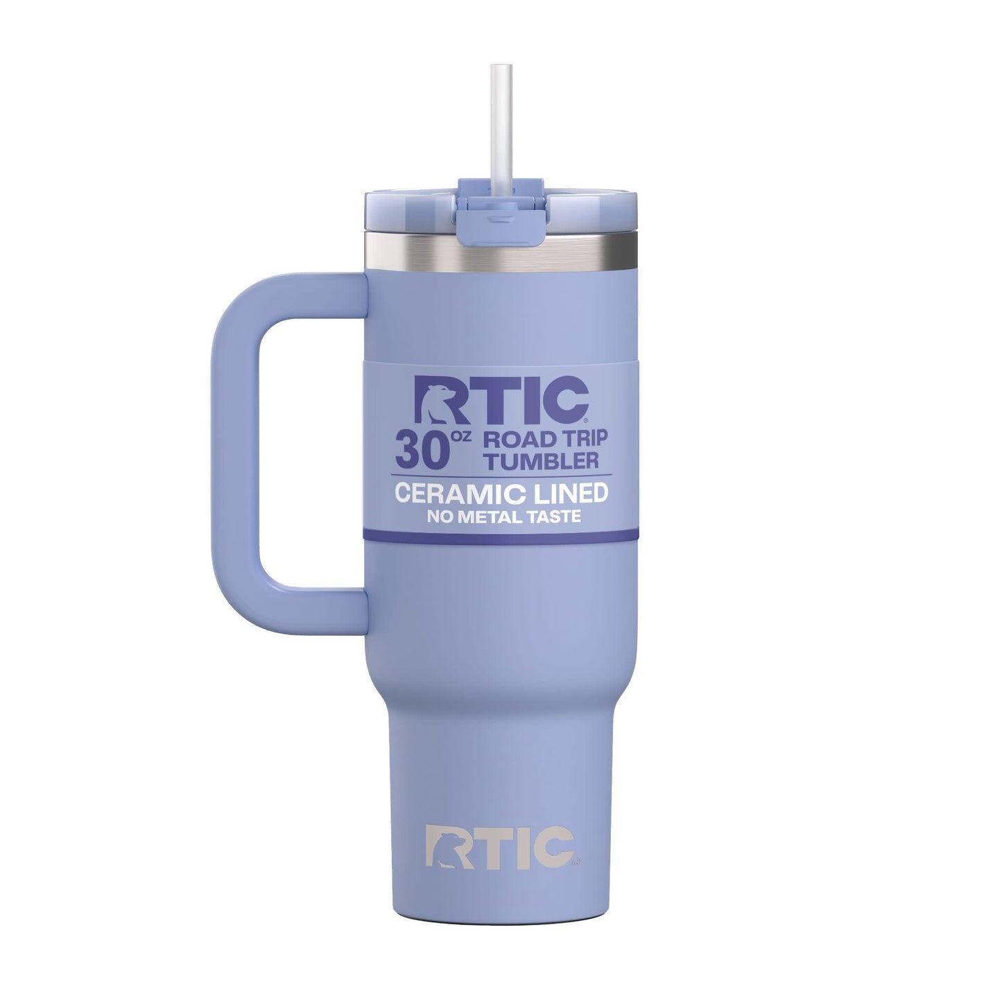 RTIC 30 oz Ceramic Lined Road Trip Tumbler with Handle and Leak-Resistant Straw Lid, Plum