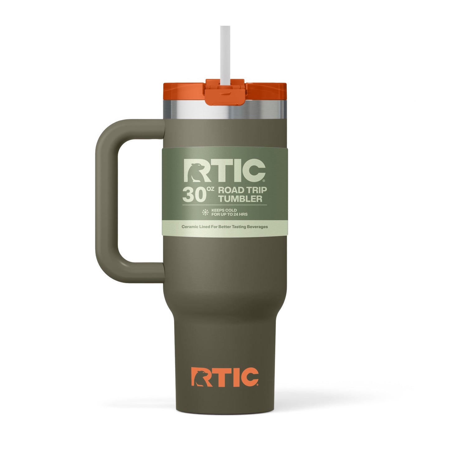 RTIC 30 oz Ceramic Lined Road Trip Tumbler with Handle and Leak-Resistant Straw Lid, Plum