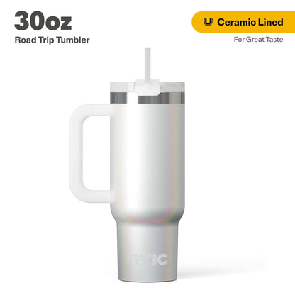 RTIC 30 oz Ceramic Lined Road Trip Tumbler with Handle and Leak-Resistant Straw Lid, Plum