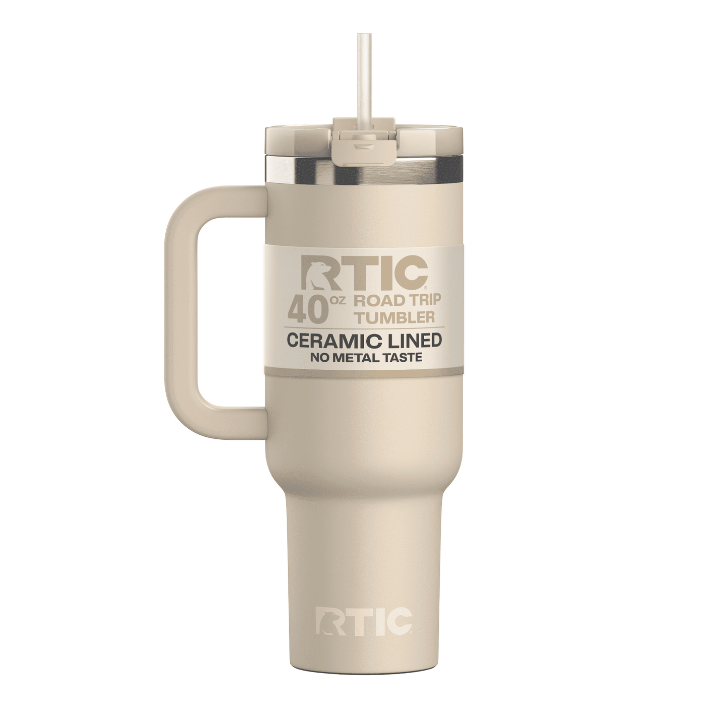 RTIC 40 oz Ceramic Lined Road Trip Tumbler with Handle and Leak-Resistant Straw Lid, White Glitter