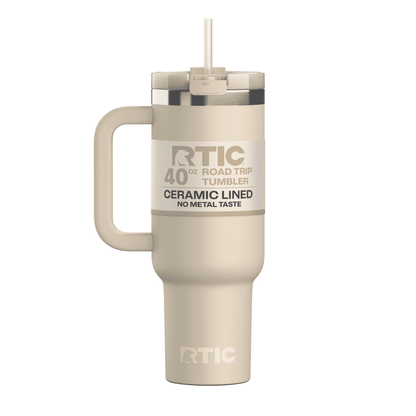RTIC 40 oz Ceramic Lined Road Trip Tumbler with Handle and Leak-Resistant Straw Lid, White Glitter