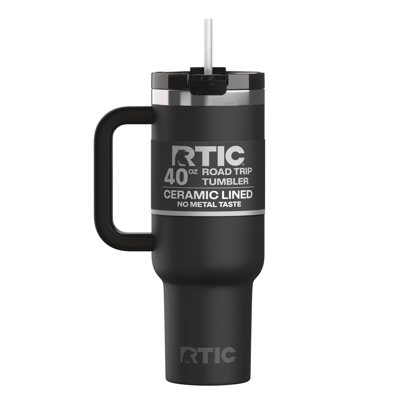 RTIC 40 oz Ceramic Lined Road Trip Tumbler with Handle and Leak-Resistant Straw Lid, White Glitter