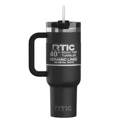 RTIC 40 oz Ceramic Lined Road Trip Tumbler with Handle and Leak-Resistant Straw Lid, Beach