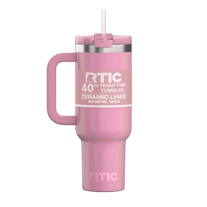 RTIC 40 oz Ceramic Lined Road Trip Tumbler with Handle and Leak-Resistant Straw Lid, Beach