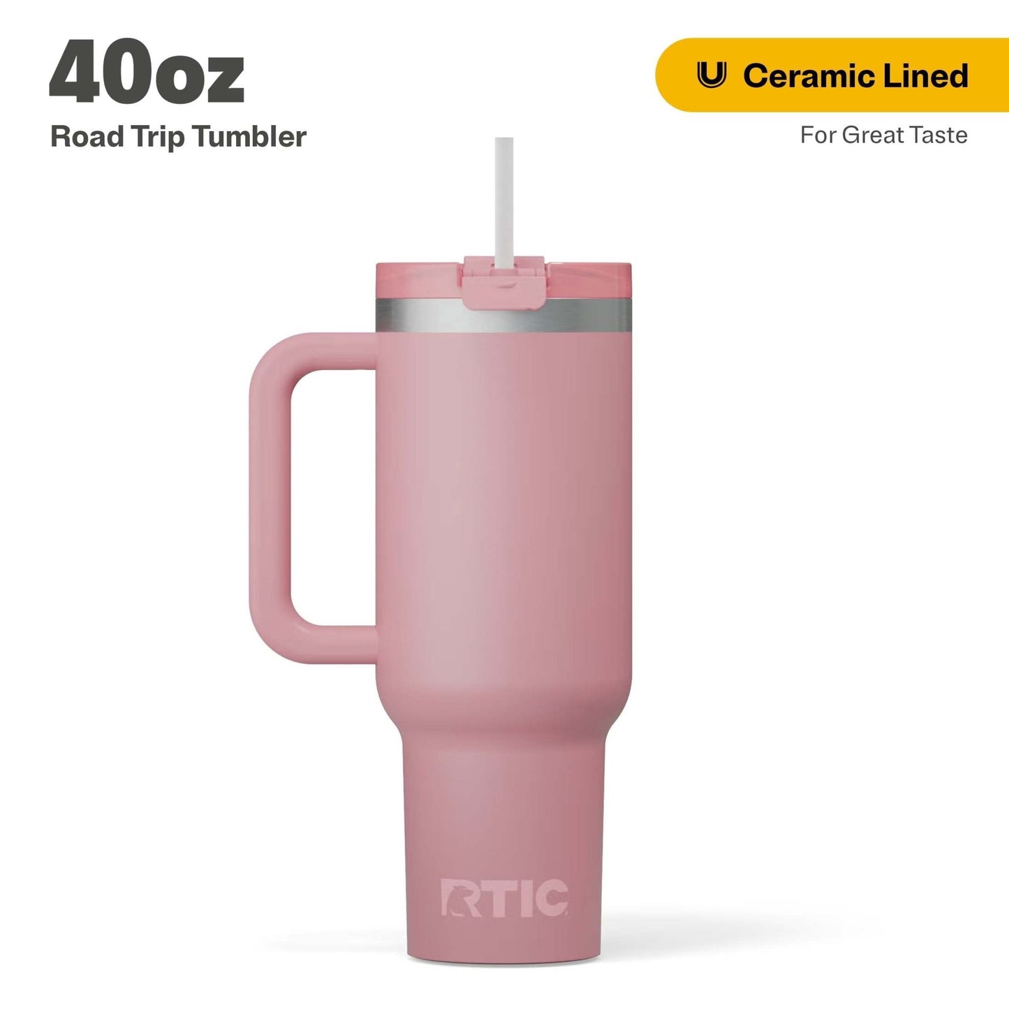RTIC 40 oz Ceramic Lined Road Trip Tumbler with Handle and Leak-Resistant Straw Lid, White Glitter