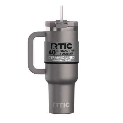 RTIC 40 oz Ceramic Lined Road Trip Tumbler with Handle and Leak-Resistant Straw Lid, Beach