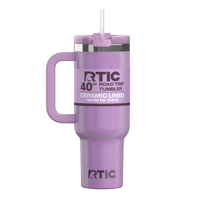 RTIC 40 oz Ceramic Lined Road Trip Tumbler with Handle and Leak-Resistant Straw Lid, White Glitter